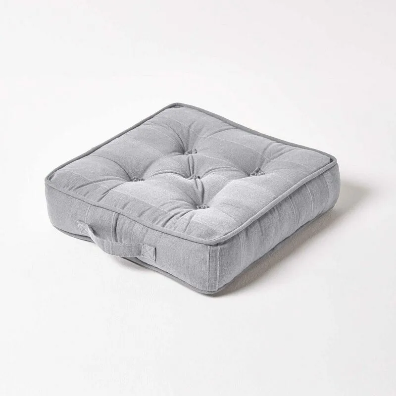 Homescapes Silver Grey Rajput Ribbed Cotton Floor Cushion