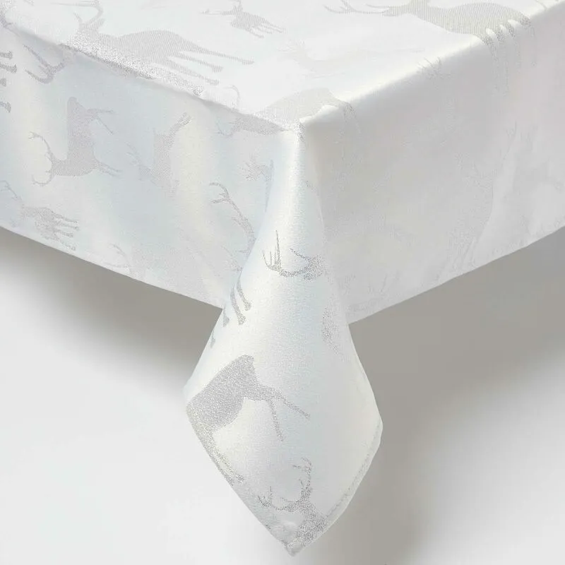 Homescapes - Silver Stag Christmas Table Cloth, 132 x 178 cm