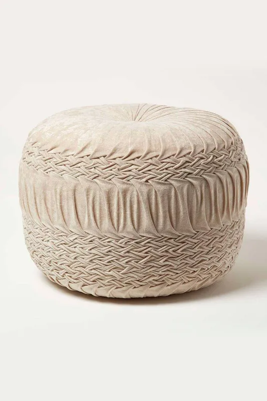 Homescapes Unisex Sofia Pleated Velvet Pouffe in Cream Cream female