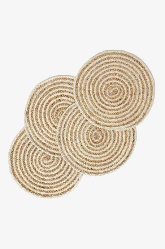 Homescapes Spiral Jute Handwoven Round Placemats Set of 4 in Cream - Cream