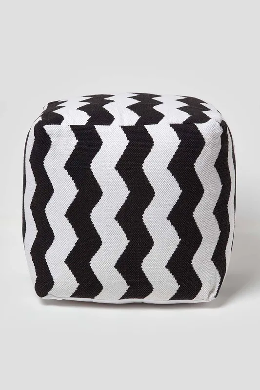 Homescapes Square Style Bean Footstool in Black - Black