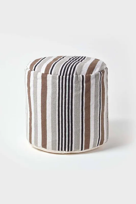 Homescapes Stripe Bean Filled Pouffe Tall 45 x 40 cm in Grey Grey 45 x 40 cm