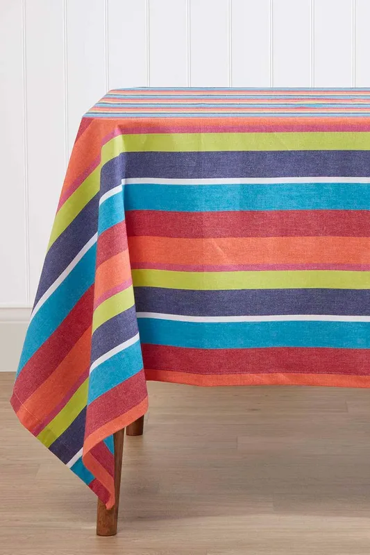 Homescapes Striped Cotton Tablecloth, 137cm x 178cm Size: 137 cm x 178 cm Multicolor 137 cm x 178 cm
