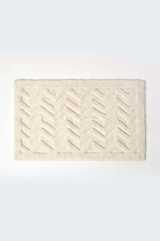 Homescapes Super Absorbent Soft Pattern Thick Bathmat in White - White
