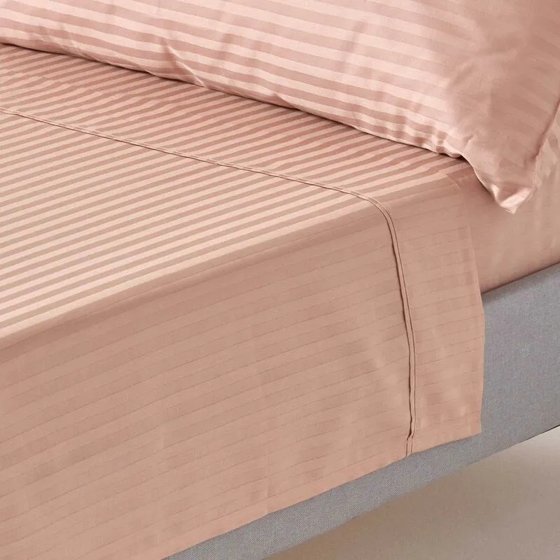 Homescapes - Taupe Beige Egyptian Cotton Satin Stripe Flat Sheet 330 Thread Count, Single - Beige