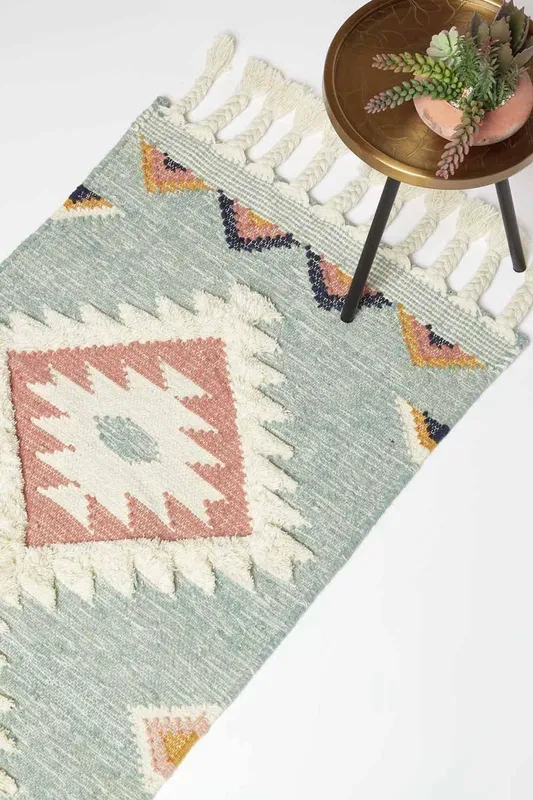 Homescapes Tenali Blue Kilim Runner Wool Rug 66 x 200 cm Size: 66cm x 200cm - Blue