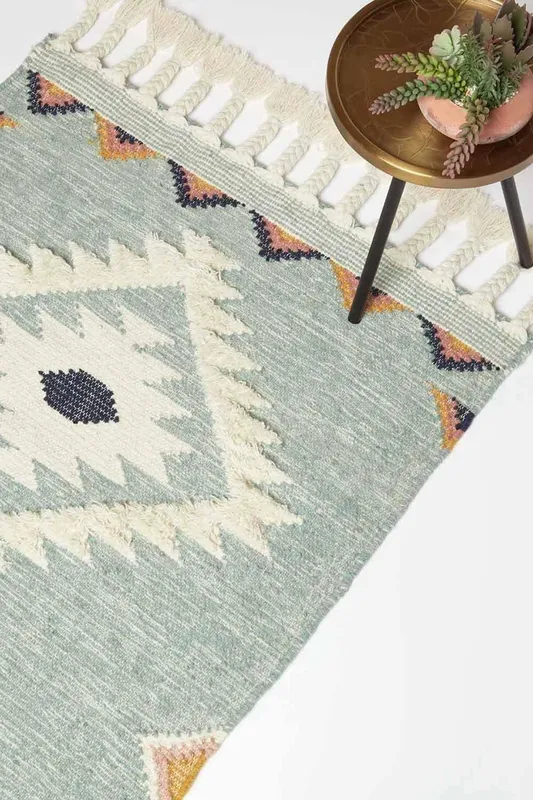 Homescapes Tenali Blue Kilim Wool Rug Size: 160cm x 230cm - Blue