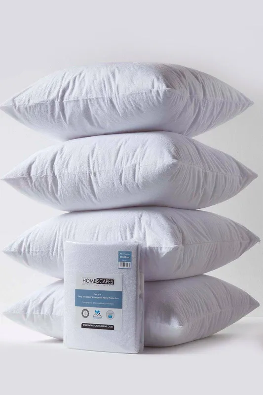 Homescapes Terry Towelling Waterproof Pillow Protectors 80 x 80 cm, Pack of 4