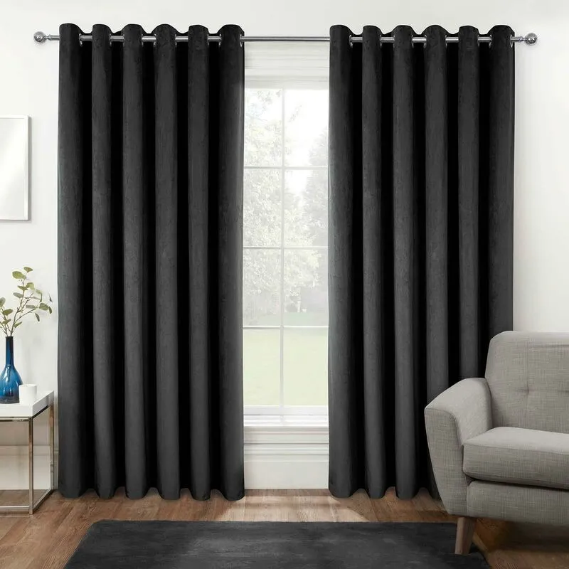 Homescapes - Thermal 100% Blackout Grey Velvet Curtains, 117 x 183 cm (46' x 72')