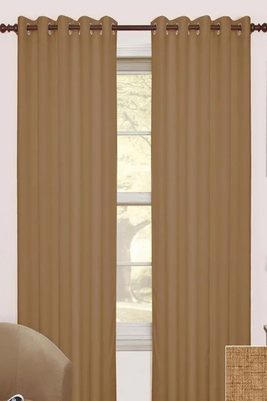 Homescapes - Latte Thermal Blackout Eyelet Curtain Pair, 90 x 72'
