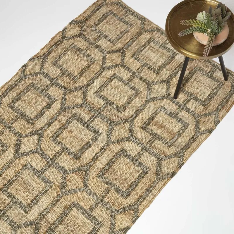 Homescapes - Tiran Brown Geometric Handwoven Jute Rug, 90 x 150 cm