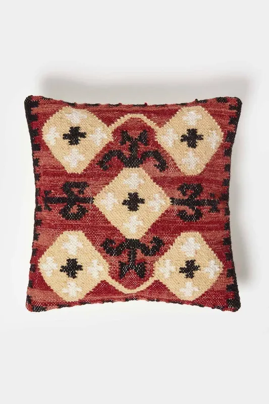 Homescapes Tirana Handwoven Traditional Red Kilim Cushion Size: 45cm x 45cm - Red