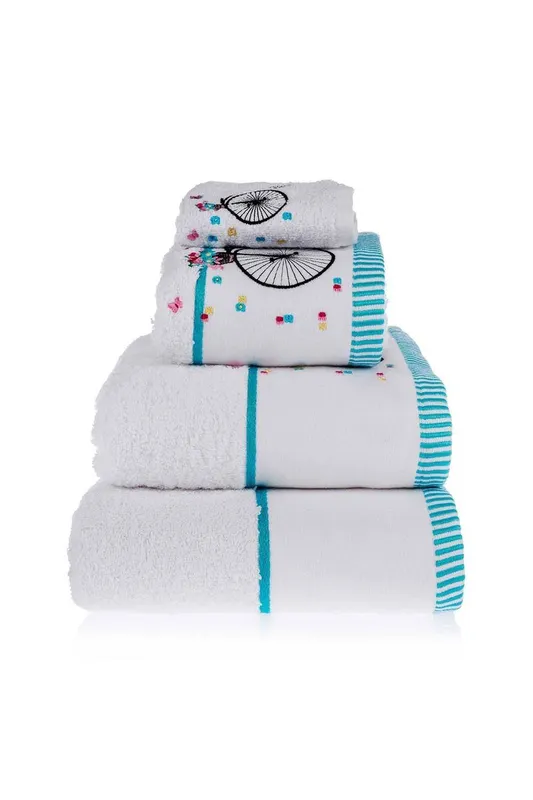 Homescapes Turkish Cotton Embroidered Bicycle White Towel Size: Bath Towel - White