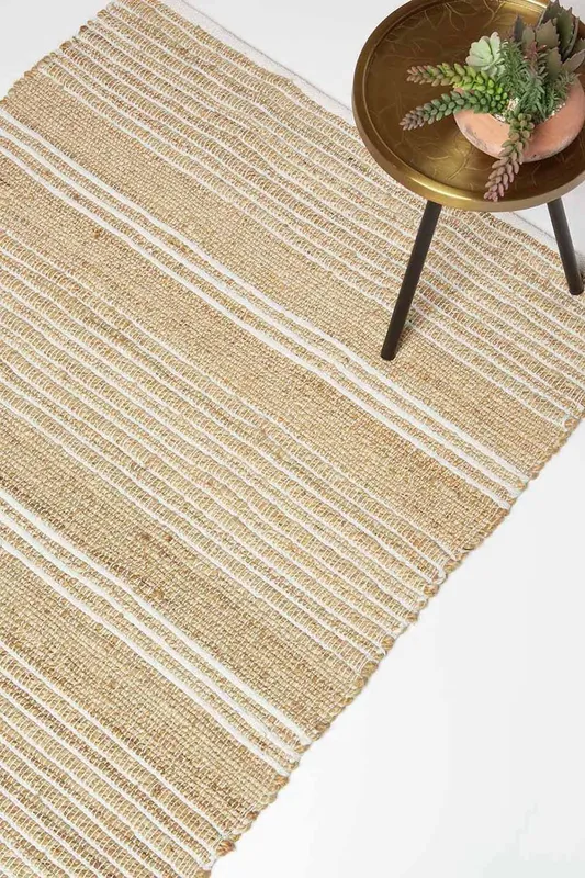 Homescapes Arlyn Natural Striped Handwoven Jute Rug Size: 66 cm x 200 cm Natural 66 cm x 200 cm