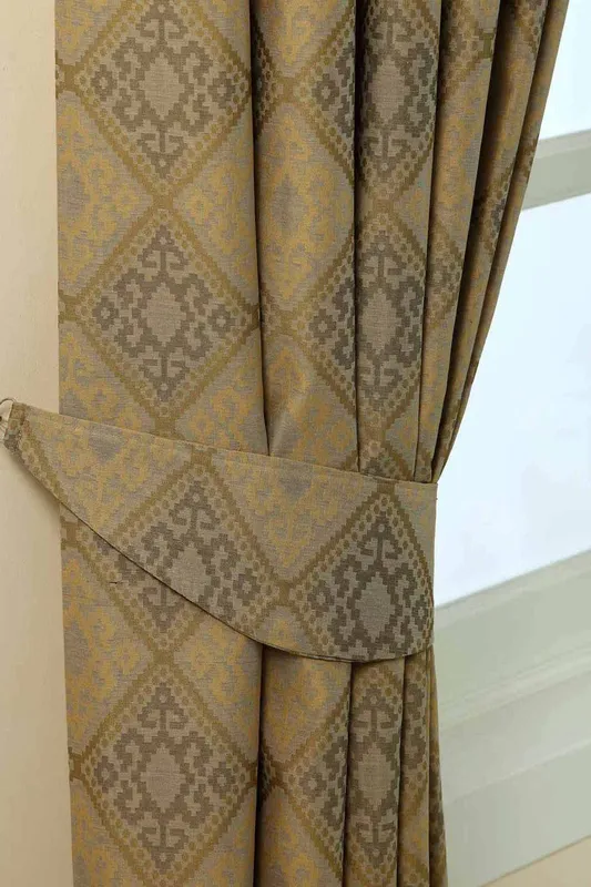 Homescapes Aztec Jacquard Curtain Tie Back Pair in Gold - Gold