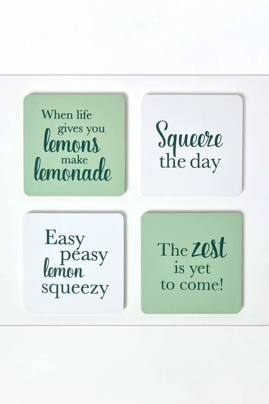 Homescapes Coasters with Citrus Design, Set of 4 in Green Green