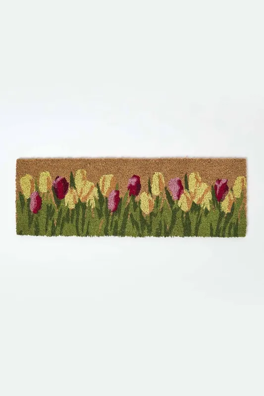 Coir Doormat with Tulips, 25 x 75 cm - Homescapes