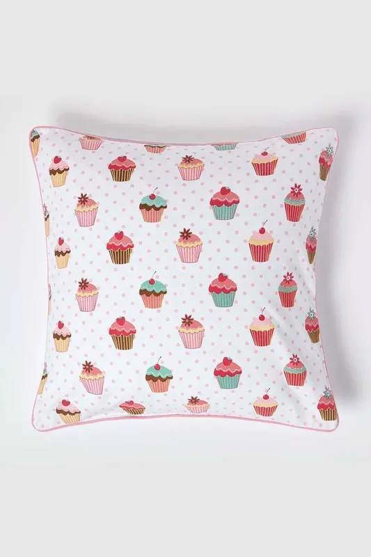 Homescapes Unisex Cotton Cup Cakes Cushion Cover in Pink Size: 30cm x 30cm Pink 30cm x 30cm female