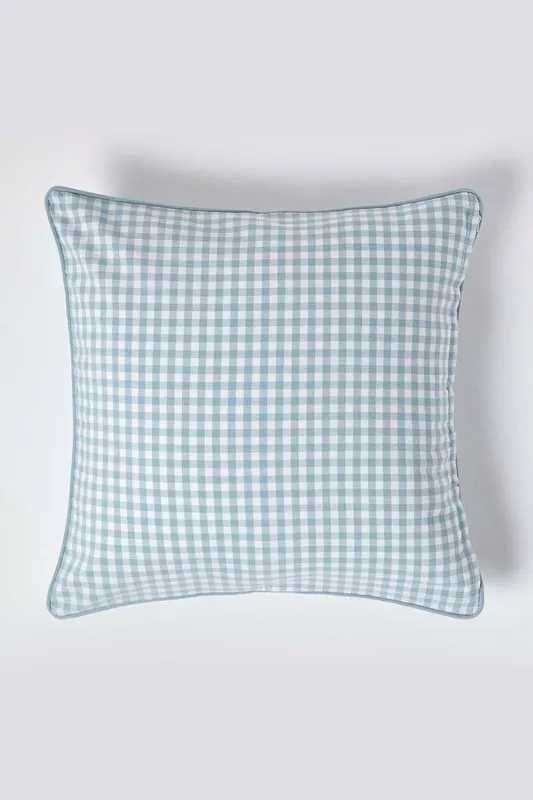 Homescapes - Cotton Gingham Check Blue Cushion Cover, 60 x 60 cm