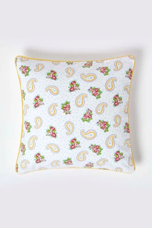 Homescapes Unisex Cotton Paisley & Dots Cushion Cover in White Size: 45cm x 45cm White 45cm x 45cm female