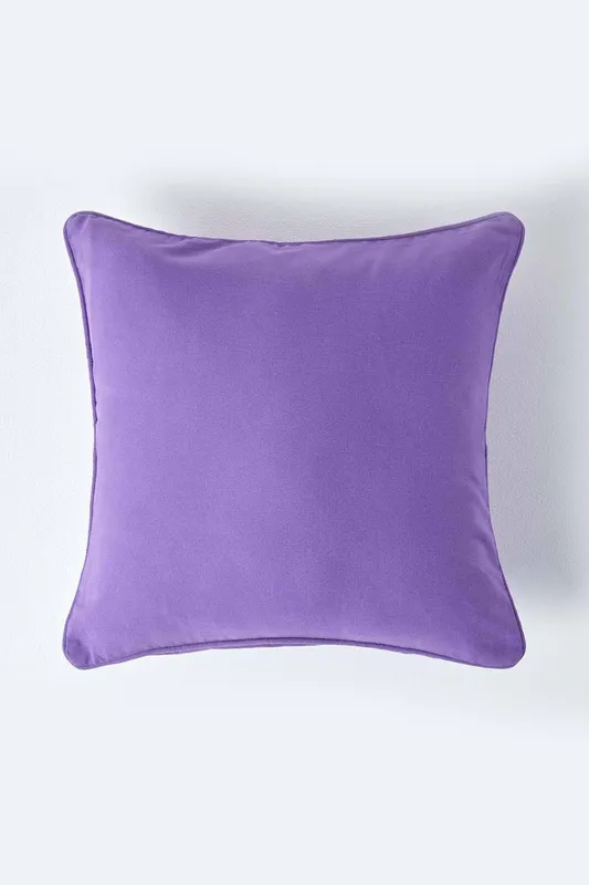 Homescapes Cotton Plain Cushion Cover in Purple Size: 45cm x 45cm - Purple - Size: 45cm x 45cm