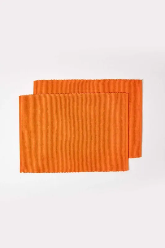Homescapes Cotton Plain Pack of 2 Placemats in Orange Orange