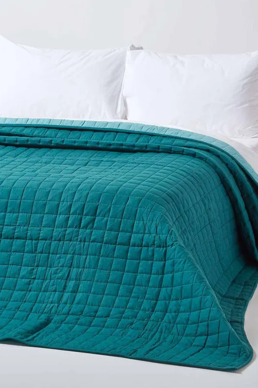 Homescapes Cotton Quilted Reversible Bedspread in Teal Size: King - Teal - Size: King