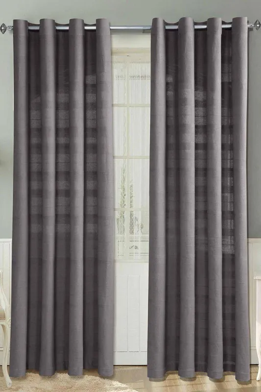 Homescapes Cotton Rajput Ribbed Curtain Pair in Charcoal Size: 167cm width x 228cm drop - Charcoal