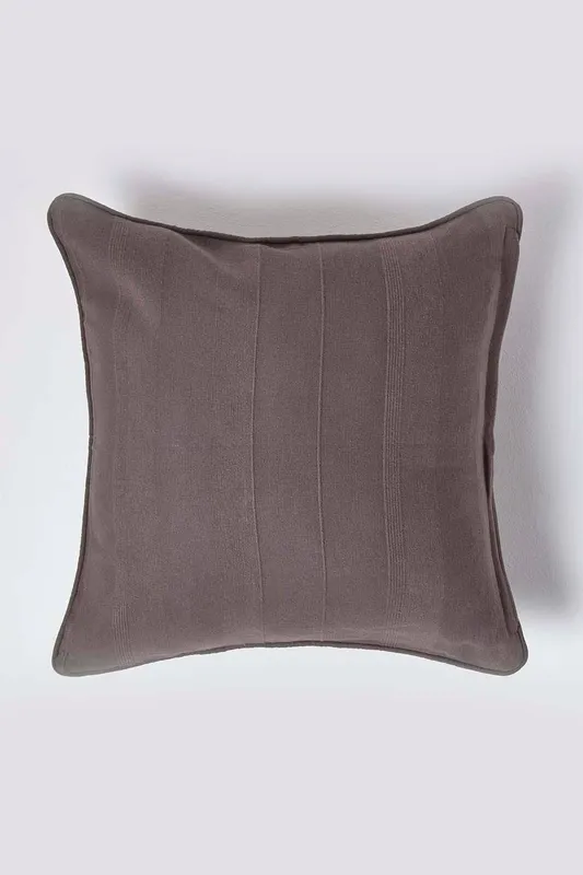 Homescapes Cotton Rajput Ribbed Cushion Cover in Charcoal Size: 60cm x 60cm - Charcoal
