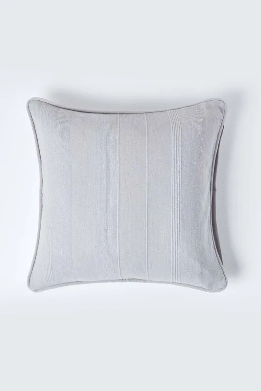 Homescapes - Cotton Rajput Ribbed Silver Grey Cushion Cover, 60 x 60 cm