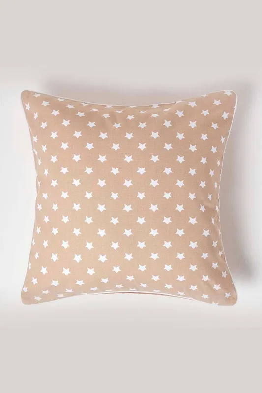 Homescapes Cotton Stars Cushion Cover in Beige Size: 60 cm x 60 cm Beige 60 cm x 60 cm