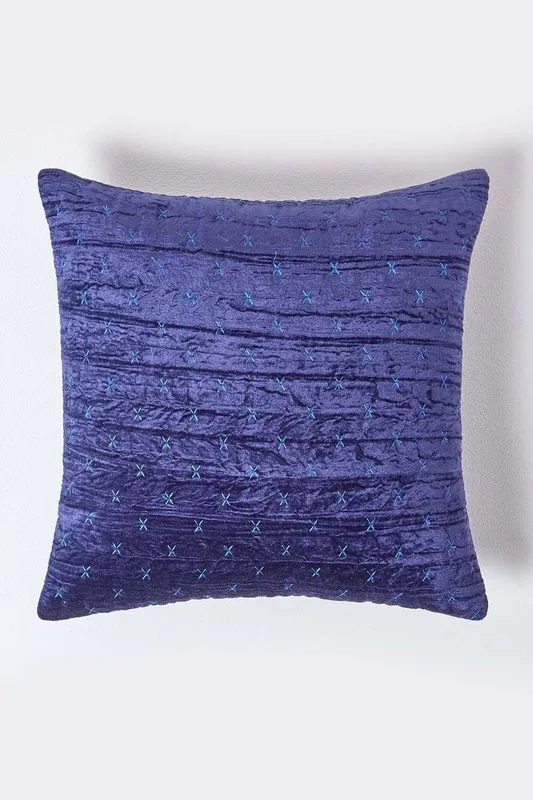 Homescapes Unisex Crushed Velvet Cushion Cover in Navy Size: 30cm x 50cm Navy female