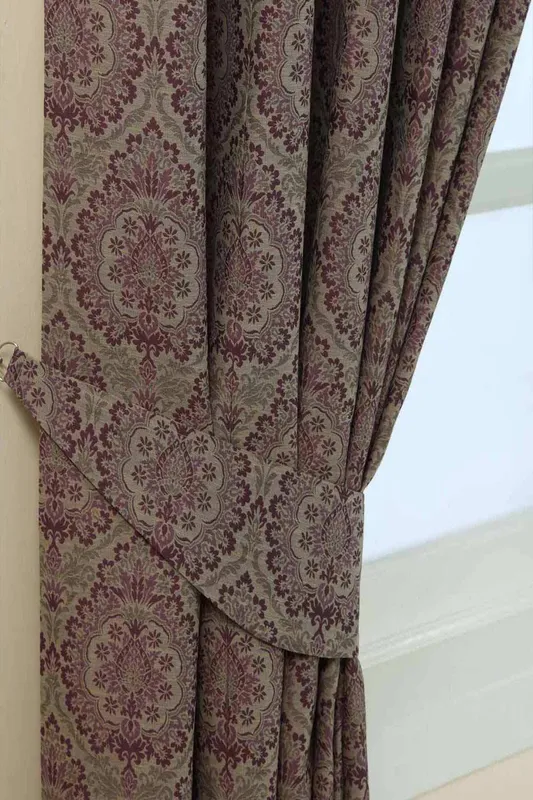 Homescapes Damask Jacquard Curtain Tie Back Pair in Purple - Purple - Size: One Size