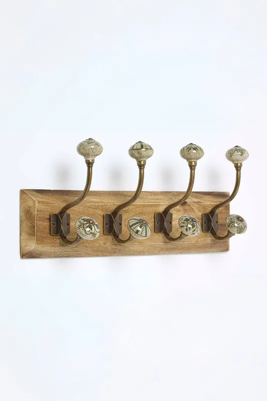Homescapes Decorative Green Wall Mounted Coat Hook Rack - Green - Size: One Size