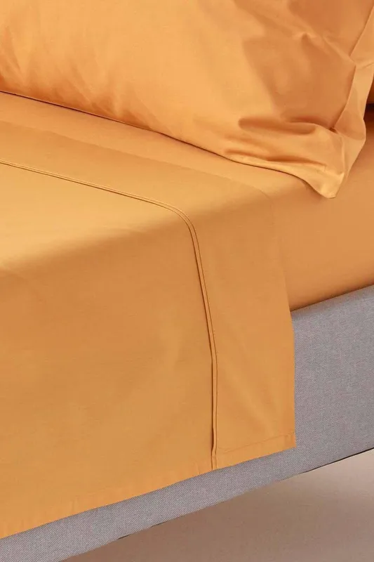 Homescapes - Mustard Yellow Egyptian Cotton Flat Sheet 200 Thread Count, Double - Mustard Yellow