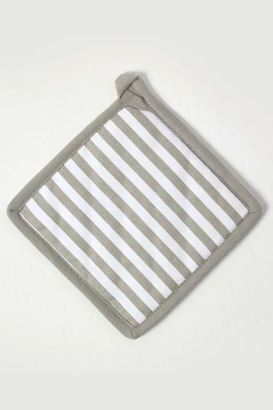 Homescapes Grey Stripe Cotton Pot Holder - Grey