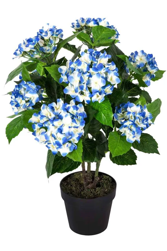 Homescapes Hydrangea Bush Artificial Plant with Pot, 70 cm in Blue Blue