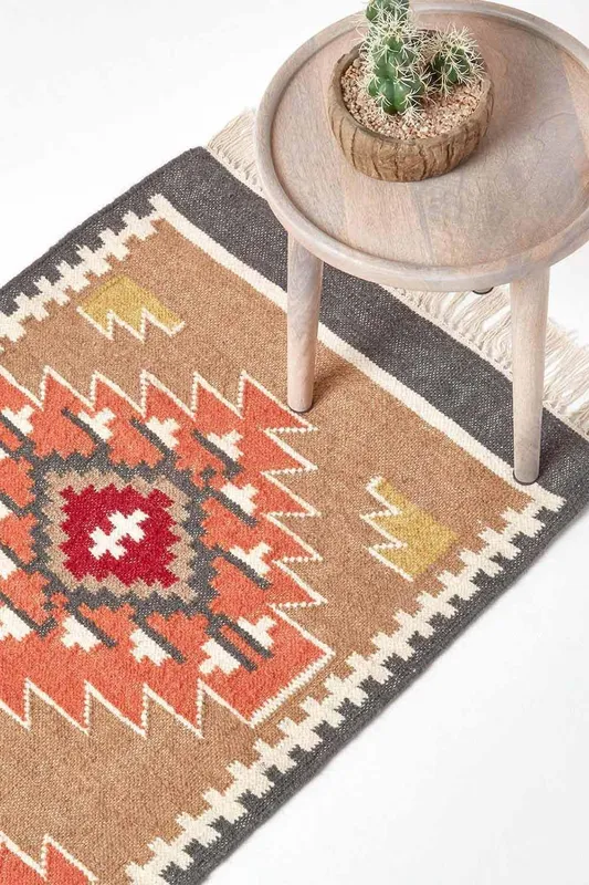 Homescapes Jaipur Handwoven Patterned Kilim Wool Hall Runner, 66 x 200 cm Size: 66cm x 200cm - Multicolor - Size: 66cm x 200cm