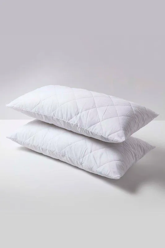 Homescapes King Size Quilted Pillow Protector, Pack of 2 in White - White