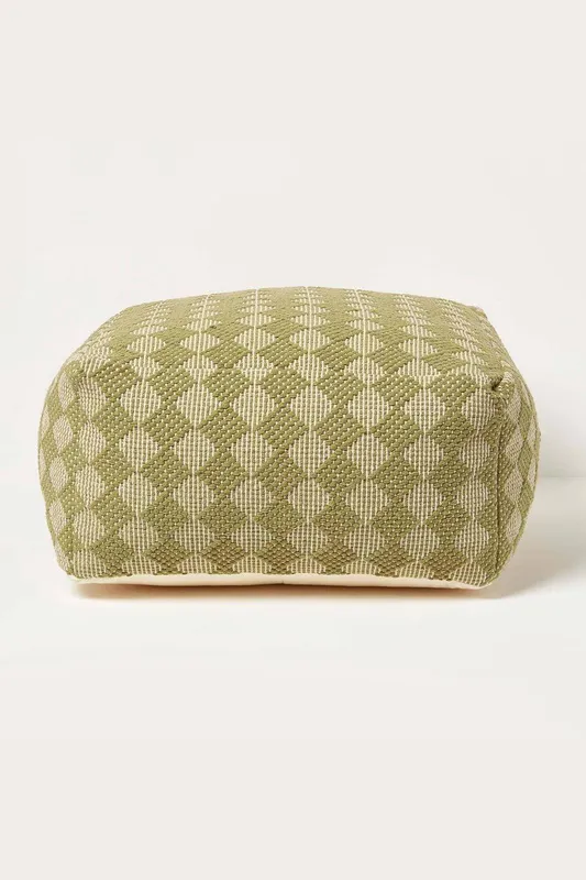 Homescapes Unisex Lima Handwoven Textured Pouffe Bean Cube in Green Green One Size female