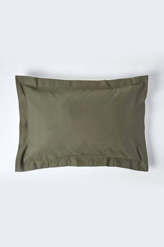 Homescapes - Khaki Green Linen Oxford Pillowcase, King