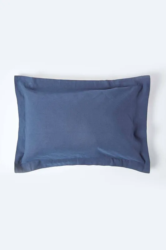 Homescapes Unisex Linen Oxford Pillowcase, King in Navy Navy One Size female