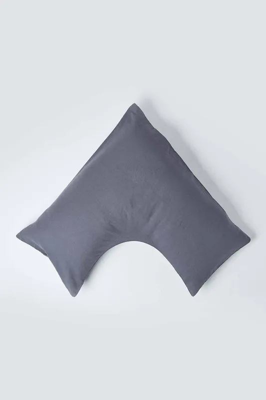 Homescapes Linen V Shaped Pillowcase in Dark Grey Dark Grey