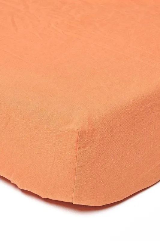 Homescapes - Burnt Orange Linen Deep Fitted Sheet, Super King - Orange