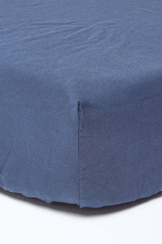 Homescapes - Navy Blue Linen Deep Fitted Sheet, Single - Blue