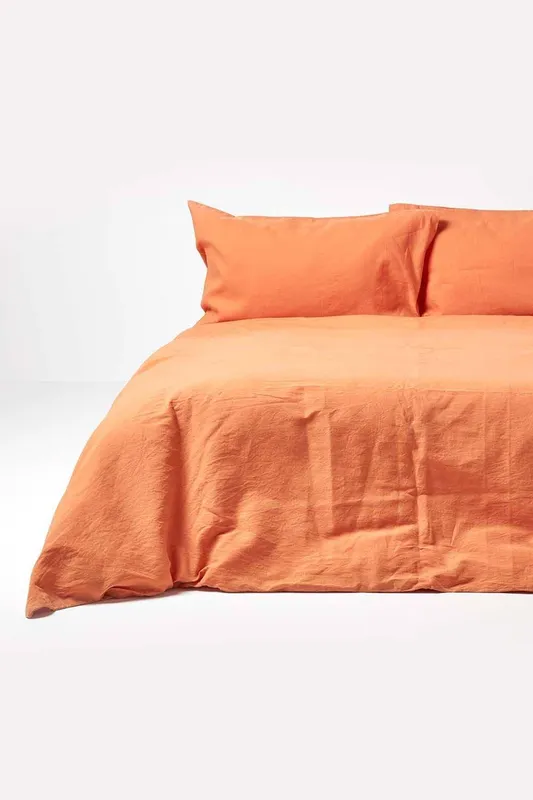 Homescapes - Burnt Orange Linen Duvet Cover Set, Super King - Orange