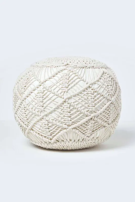 Homescapes Macrame Knitted Pouffe 40 x 50 cm in Natural - Natural