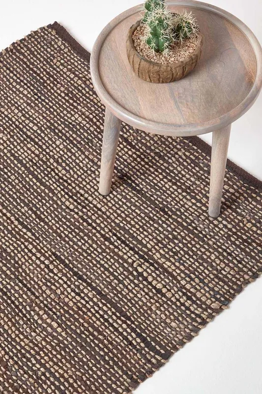 Homescapes Unisex Madras Leather Hemp Rug in Brown Size: 150cm x 240cm Brown 150cm x 240cm female