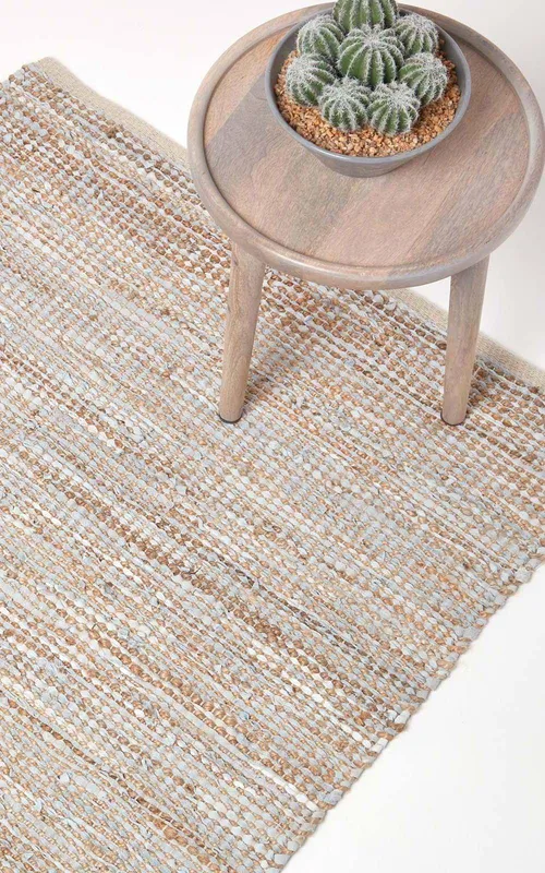 Homescapes - Madras Leather Hemp Rug Natural, 150 x 240 cm