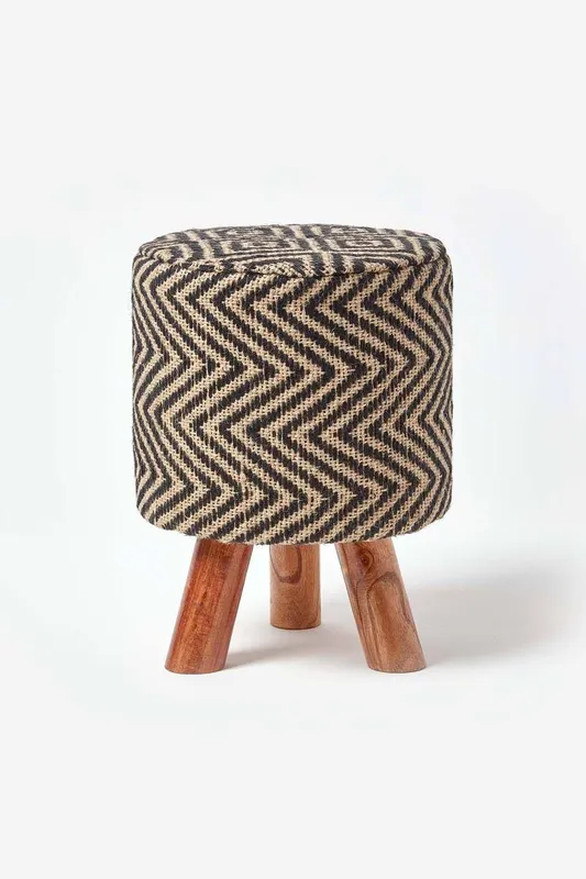 Homescapes Modern Style Diamond Jute Footstool in Black - Black